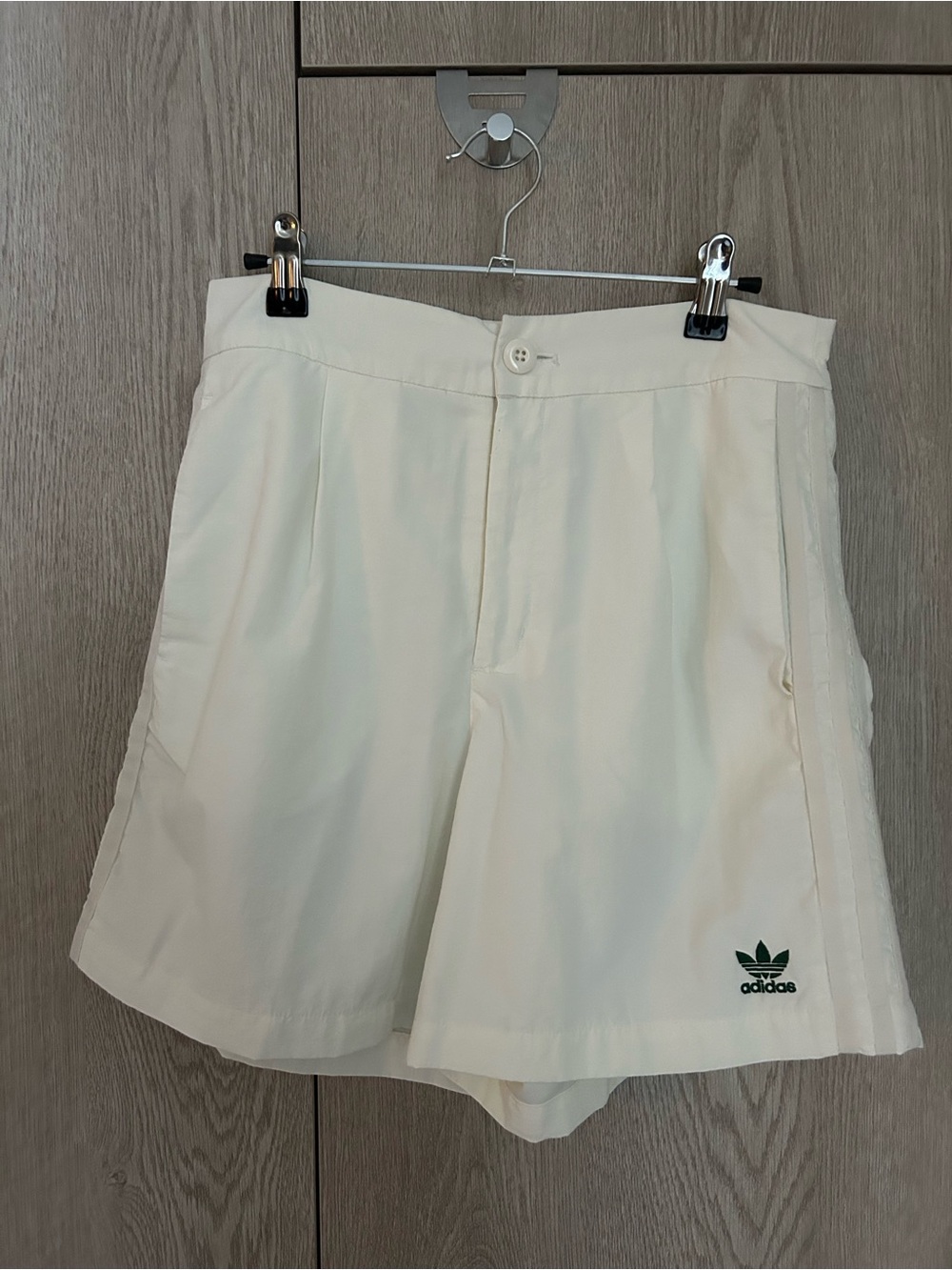 adidas Women’s Cream Tennis Shorts with Green Trefoil
